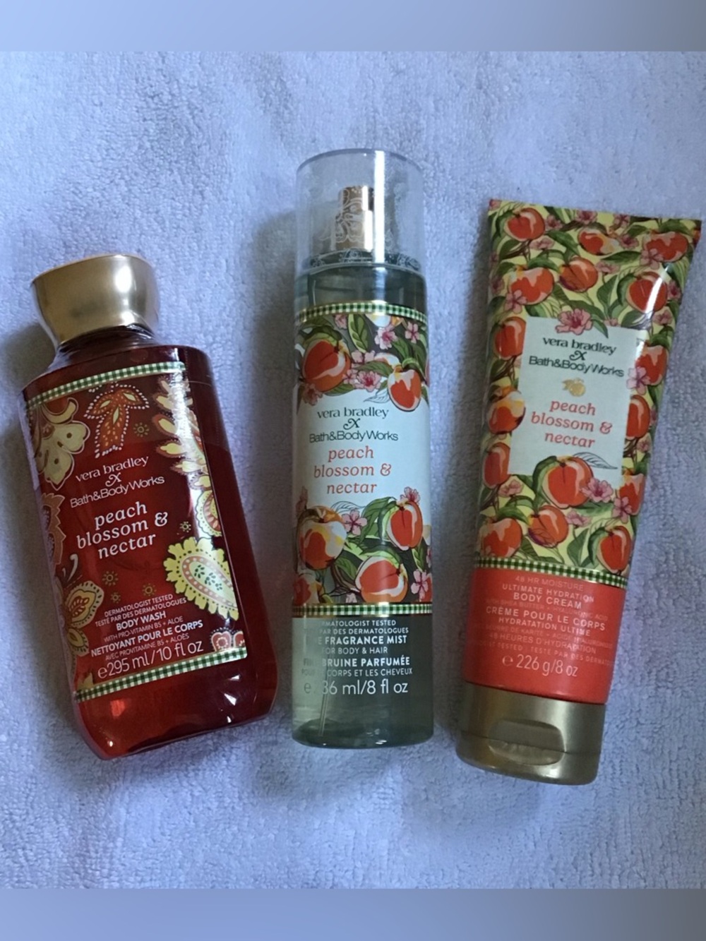 Bath & Body Works/Vera Bradley Peach Blossom & Nectar, mist, body wash & cream